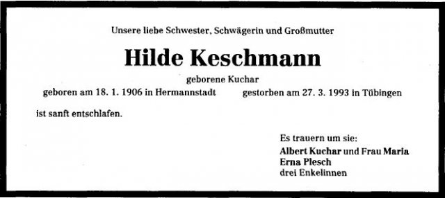 Kuchar Hilde 1906-1993 Todesanzeige